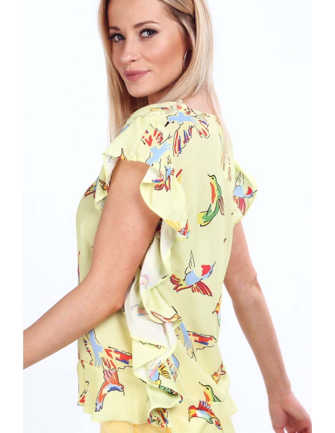 Lemon blouse with colorful birds MP28391 - Online store - Boutique